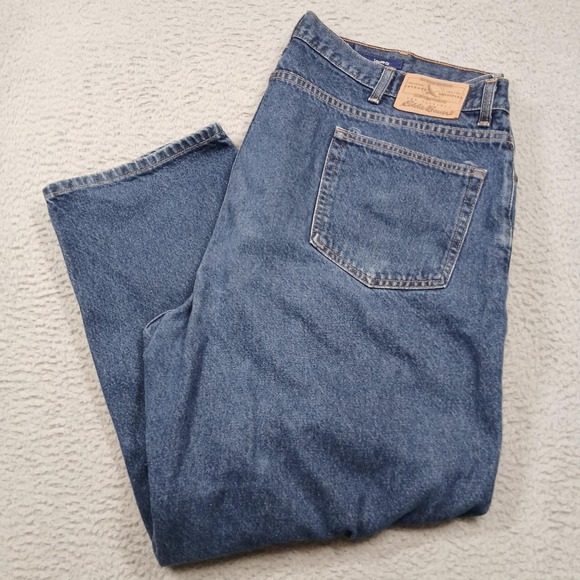 Eddie Bauer Jeans Mens 46x30 Blue Denim Loose Fit Straight Leg 5-Pocket Classic - Picture 1 of 9
